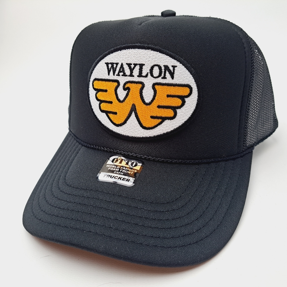 Black Trucker Hat with Orange Patch